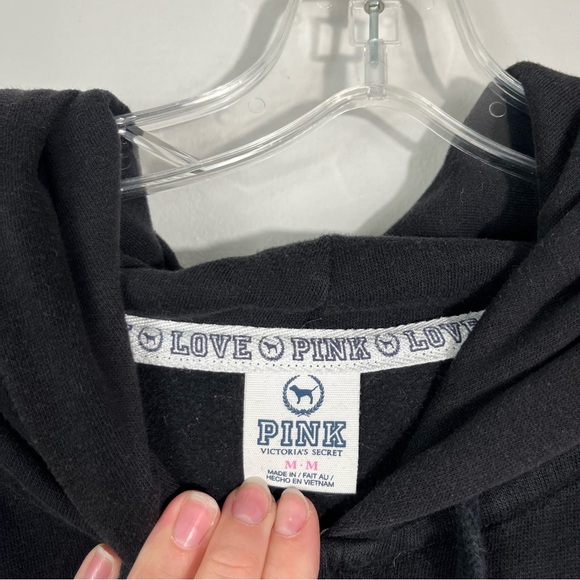 Vintage Y2K Victoria's Secret PINK Black Silver Bling Rhinestone Zip Up Hoodie M - Picture 6 of 6